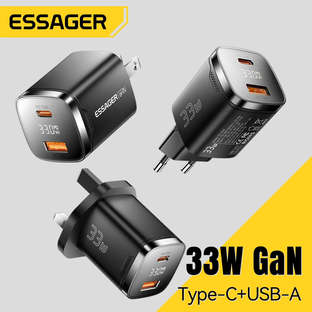 33W GaN Dual Port USB-C Fast Charger with Real-Time Digital Display