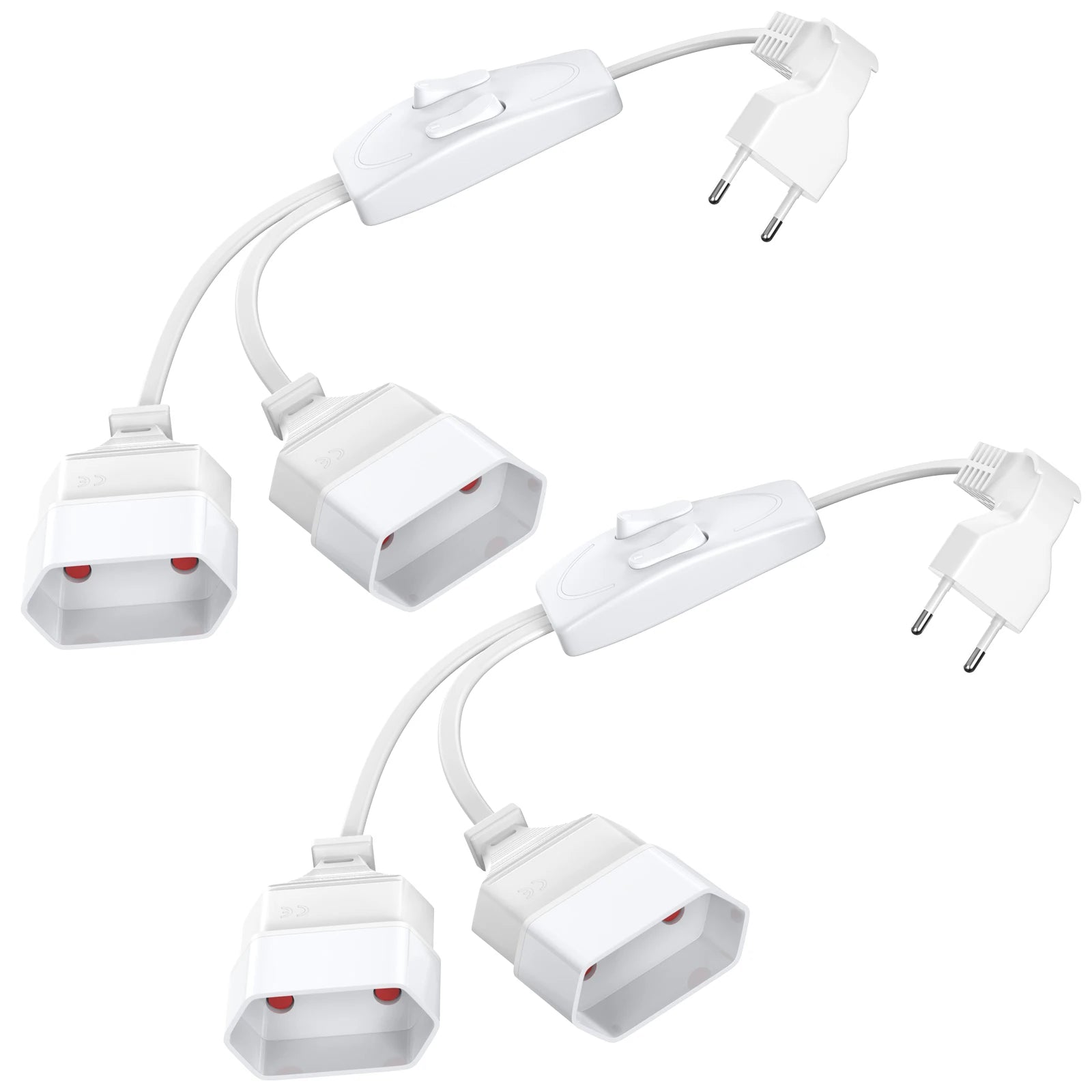 German Standard Dual Socket Extension Cable - Compact 2-Way Power Splitter - 12