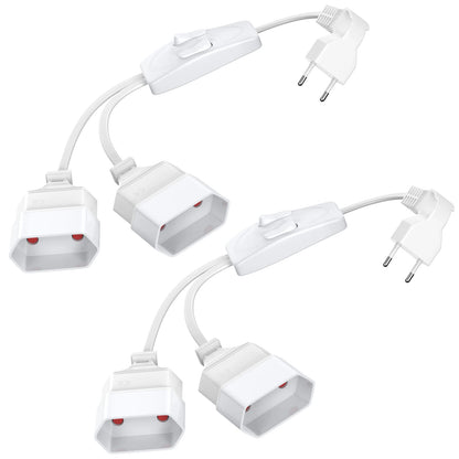 German Standard Dual Socket Extension Cable - Compact 2-Way Power Splitter