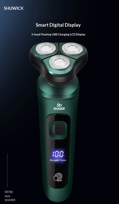 9D Floating Head Electric Shaver - Waterproof Rechargeable Razor