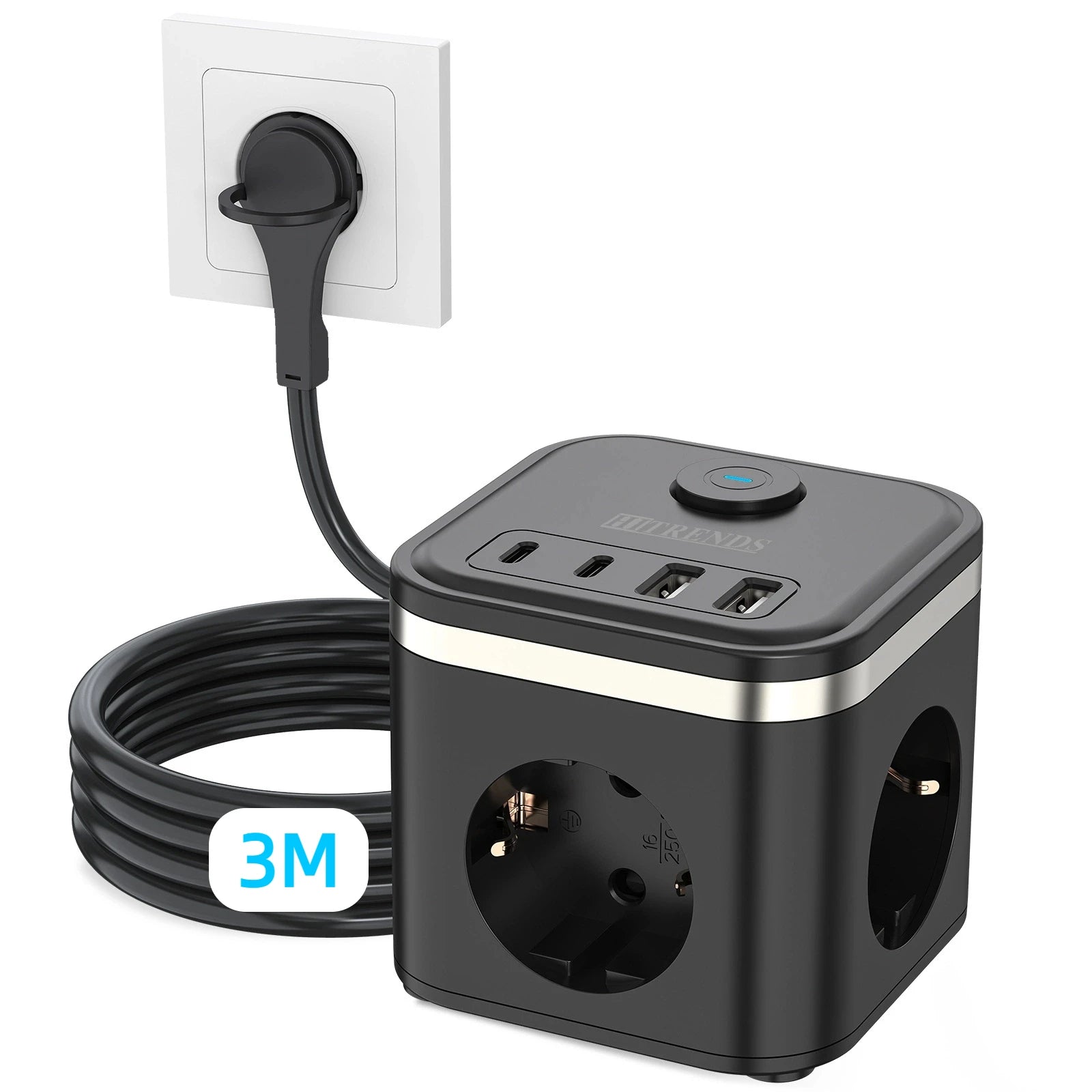 7-in-1 Power Strip with USB-C, Ultra-Thin Flat Plug & 2m Extension Cord - 17