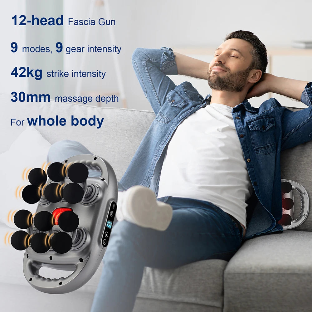 12-Head Deep Tissue Massage Gun for Full Body Relief