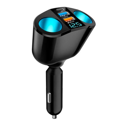 3-Port Fast Car Charger with Digital Display - PD20W & QC3.0 Adapter