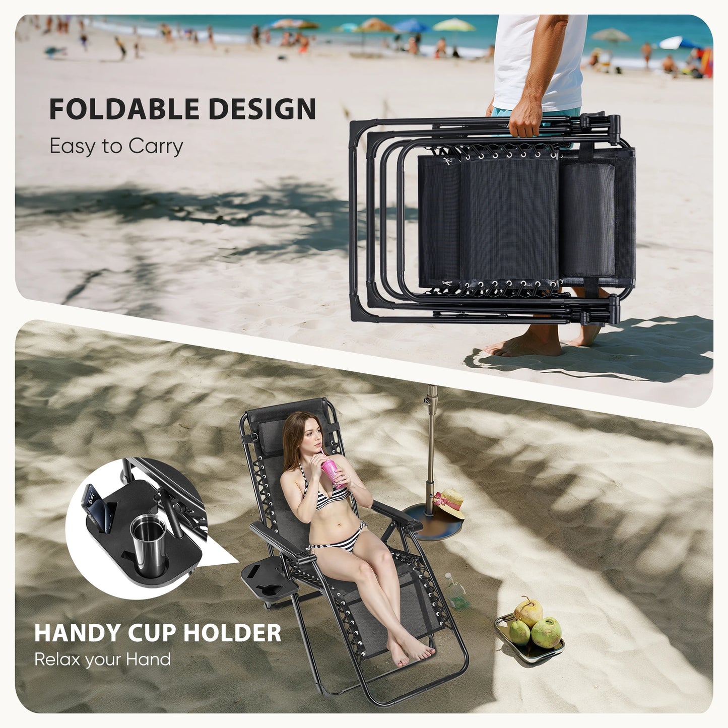 Zero Gravity Recliner Chair - Portable Folding Outdoor Lounge with Tray