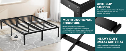 Heavy-Duty Metal Platform Bed Frame - Sturdy Steel Slat Support