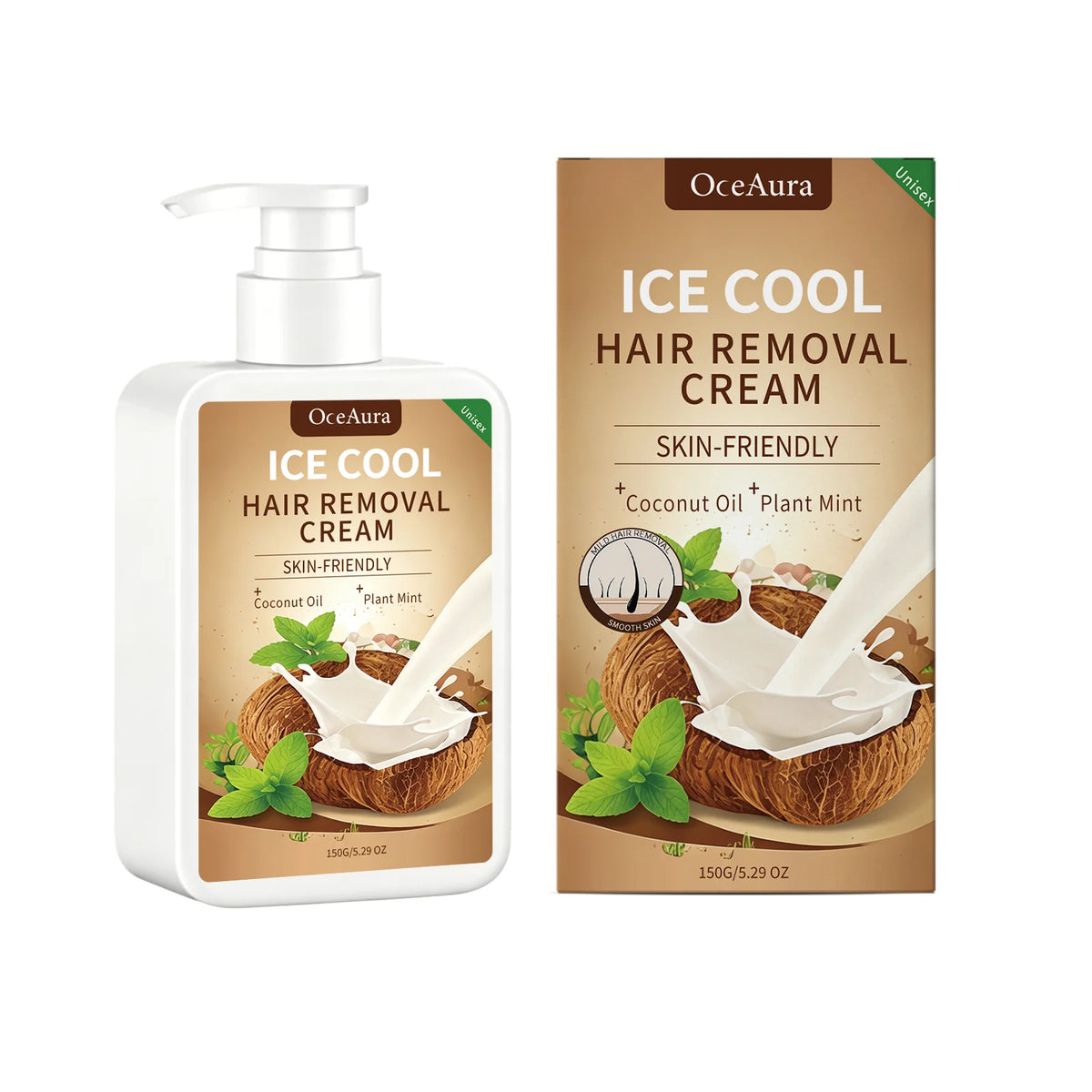 Ice Cool Painless Hair Removal Cream with Coconut Oil & Mint