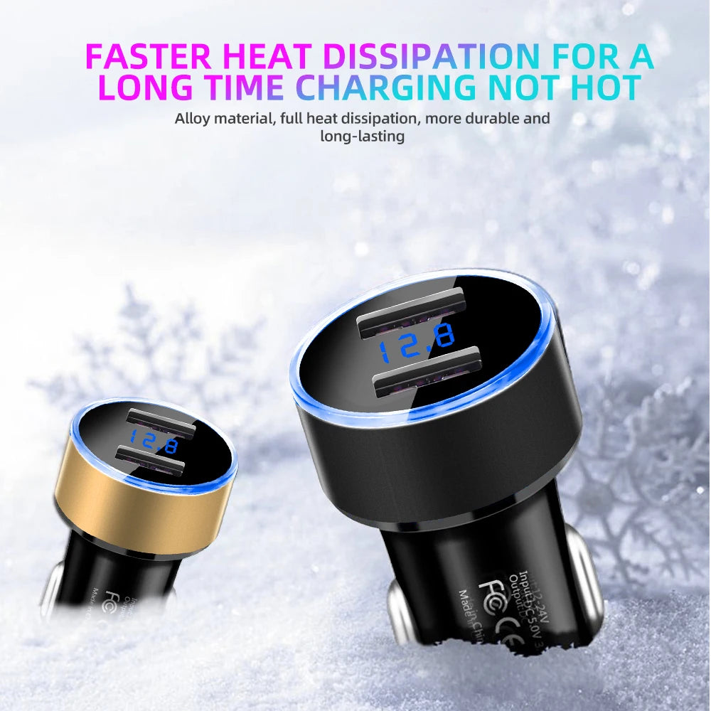 Dual USB Car Charger Adapter with Digital LED Voltmeter Voltage Display