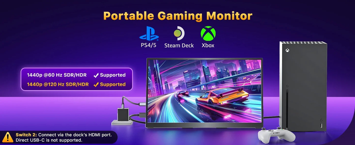 16-inch 2.5K 165Hz Portable Monitor - QHD Travel Display for Laptop