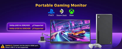 16-inch 2.5K 165Hz Portable Monitor - QHD Travel Display for Laptop