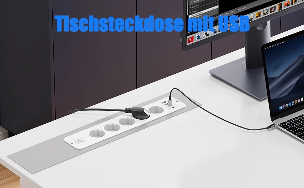 10-in-1 Recessed Power Strip with 20W USB-C PD & Fast Charging Wall Socket - 8