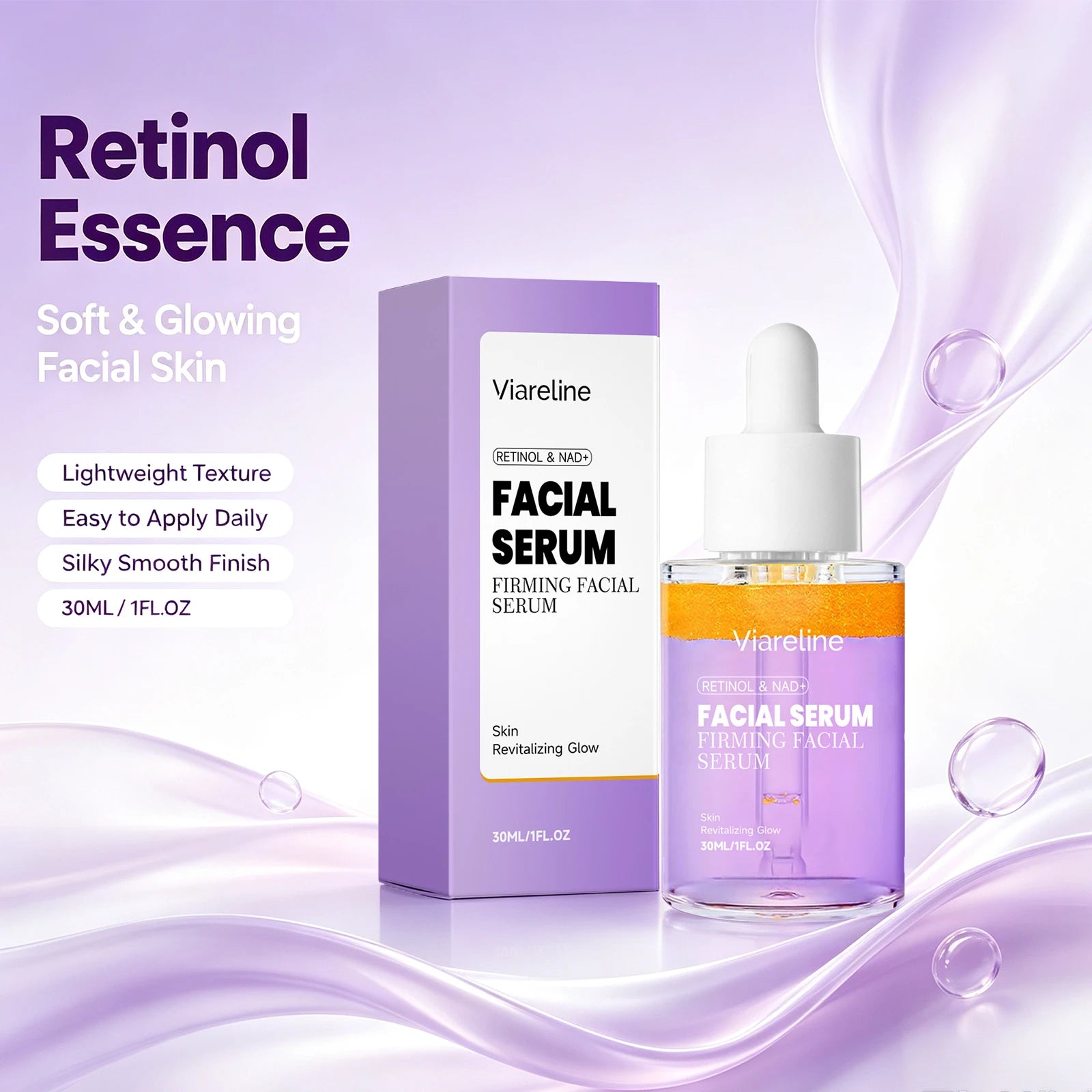 Retinol & NAD+ Firming Facial Serum - Anti-Aging Skin Lifting & Brightening Treatment - 3