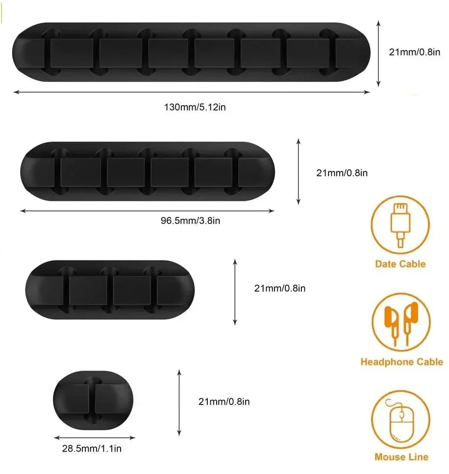 Self-Adhesive Silicone Cable Organizer Clips for Desk & Office Cord Management - 6