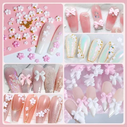 3D Mixed Nail Art Decoration Set - Acrylic Bows, Flowers & Pearl Charms