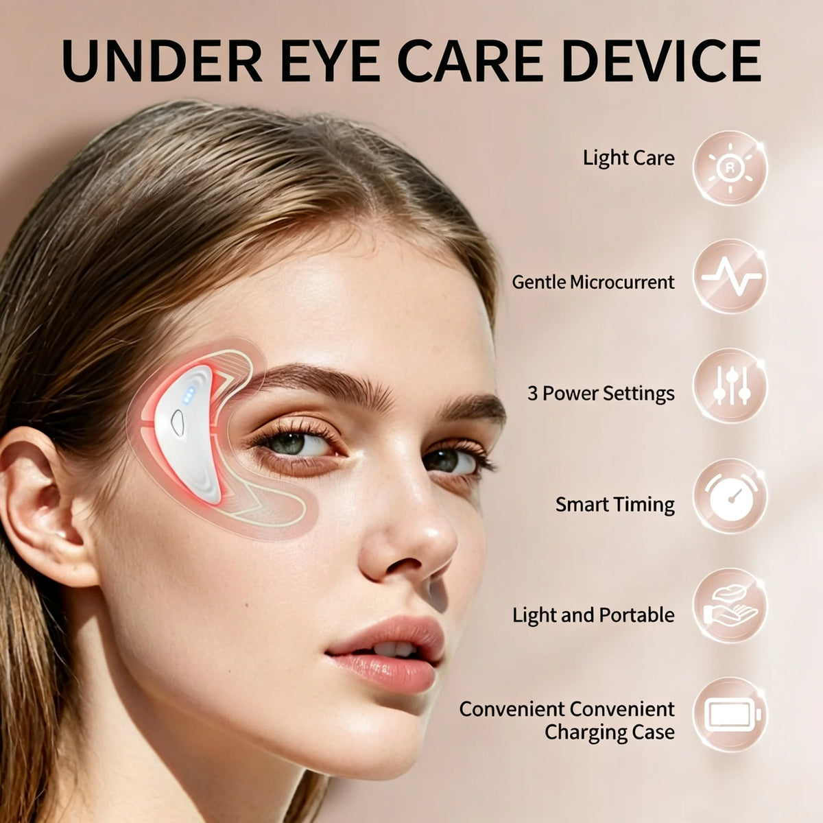 Microcurrent Red Light Under Eye Massager for Dark Circles and Puffiness