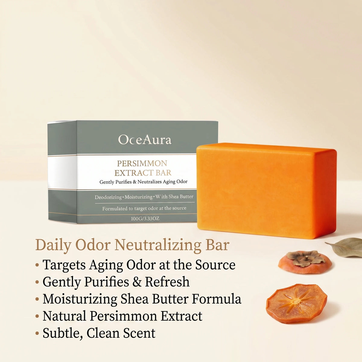 Persimmon Deodorizing Body Soap for Natural Aging Odor Neutralization & Skin Care