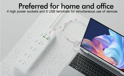 Australian Multi-Plug Power Board with 6 USB Fast Charging Ports & Switches