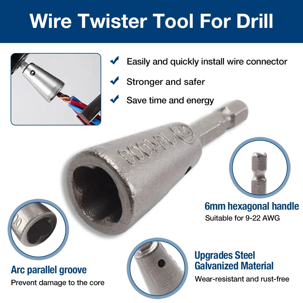 Wire Nut Twister Drill Attachment - Professional Wire Stripping and Twisting Tool Set