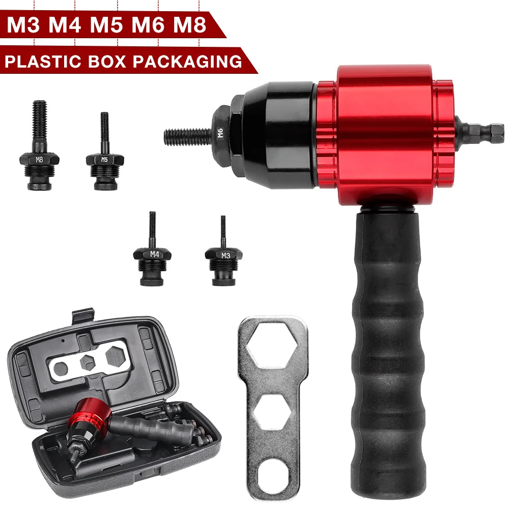 Electric Rivet Nut Gun Adapter for Drill - M3 M4 M5 M6 M8 Riveting Tool Kit - 17