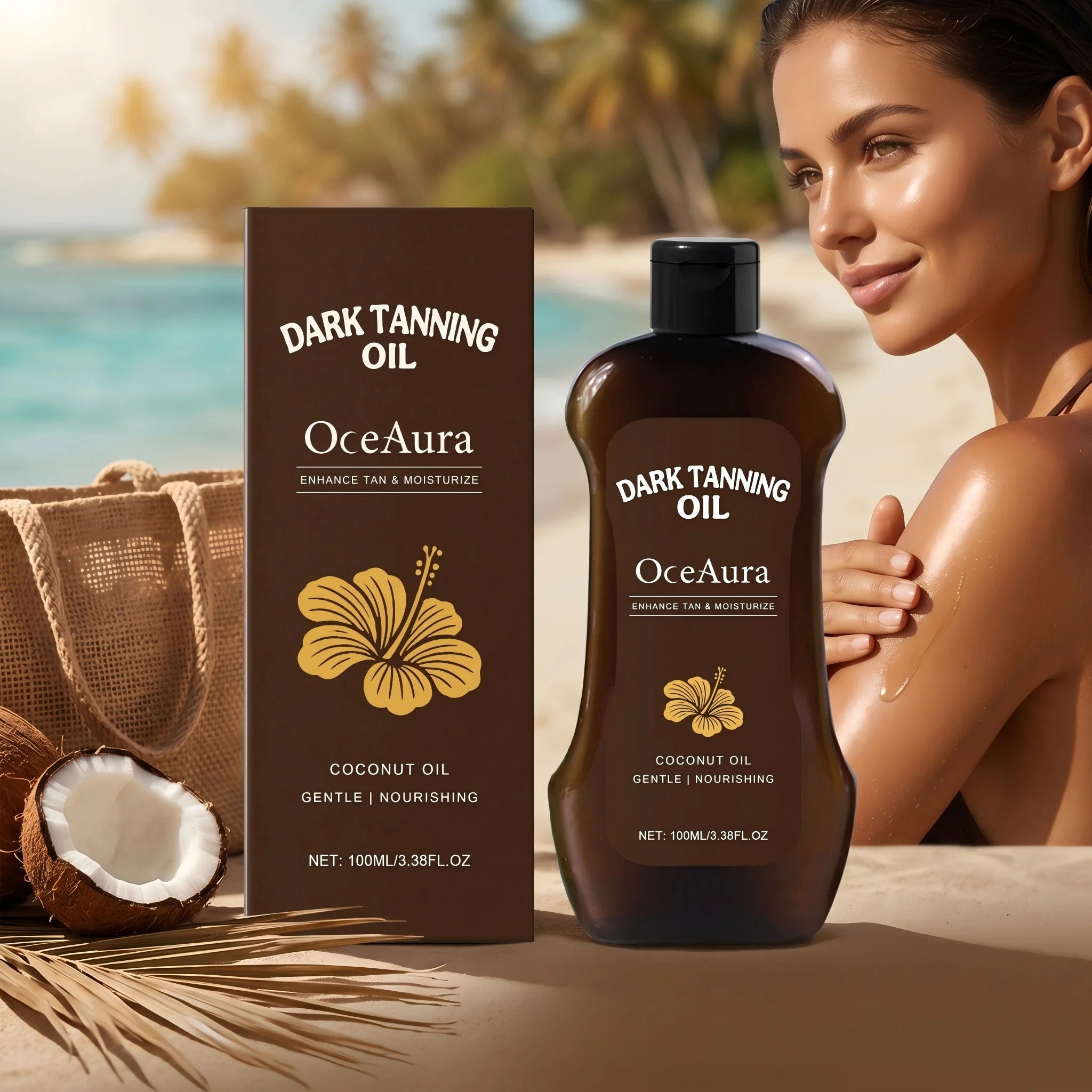 OceAura Coconut Dark Tanning Oil for Deep Bronze Tan & Skin Hydration - 6