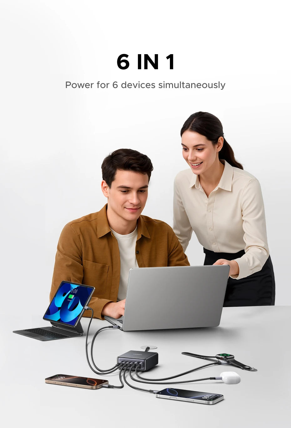 UGREEN 100W GaN 6-in-1 Desktop Fast Charger for Laptop, iPhone & Tablet