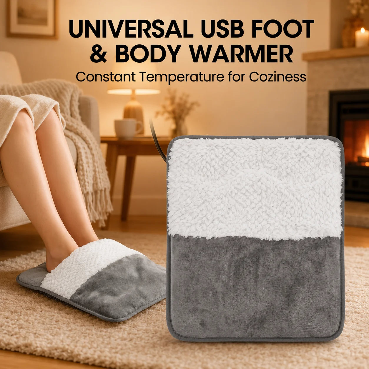 USB Heated Foot Warmer - Portable Plush Electric Warming Mat for Home & Office - 7