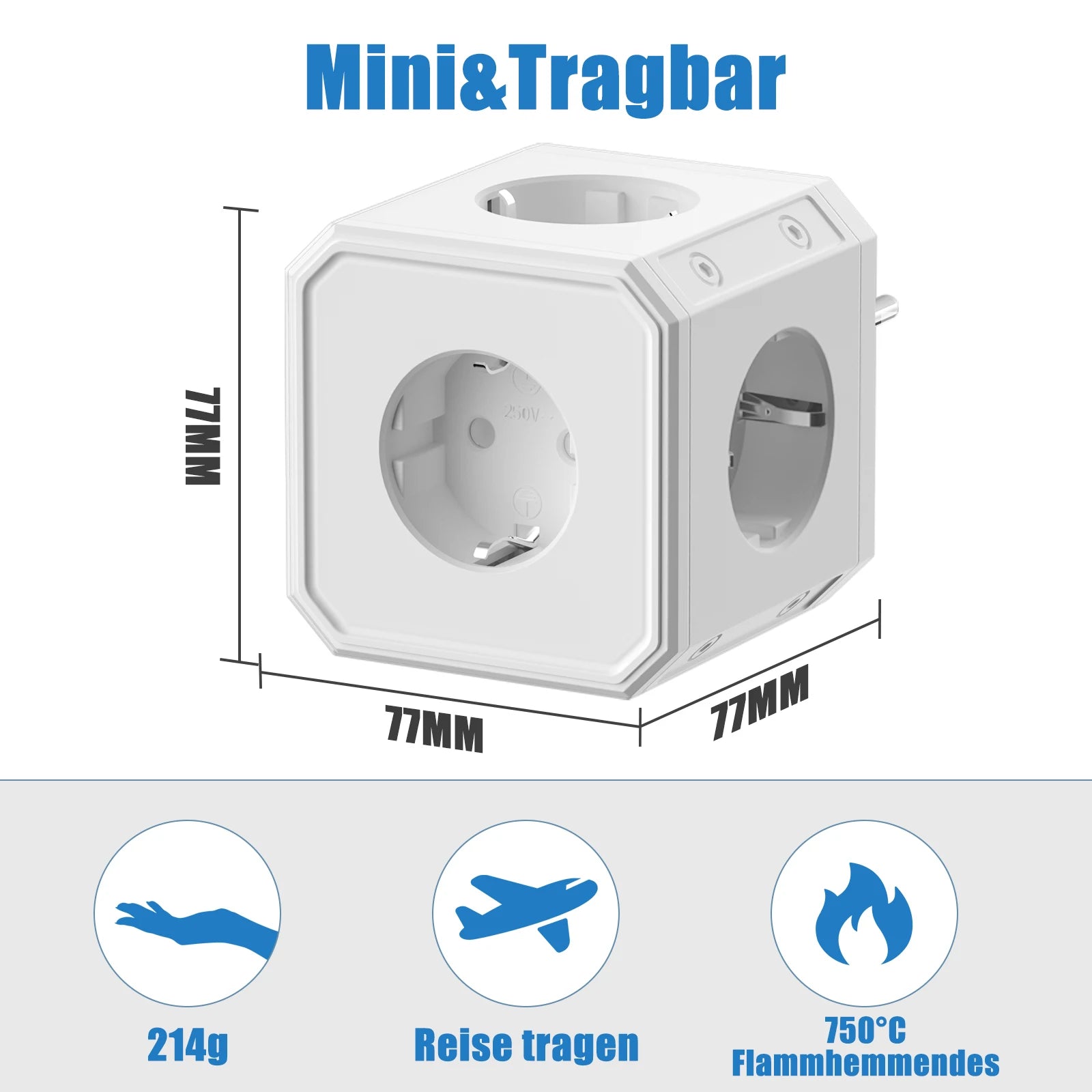 5-Way EU Socket Cube Adapter - 4000W Wall Outlet Extender with Surge Protection - 4