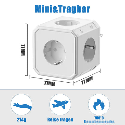 5-Way EU Socket Cube Adapter - 4000W Wall Outlet Extender with Surge Protection