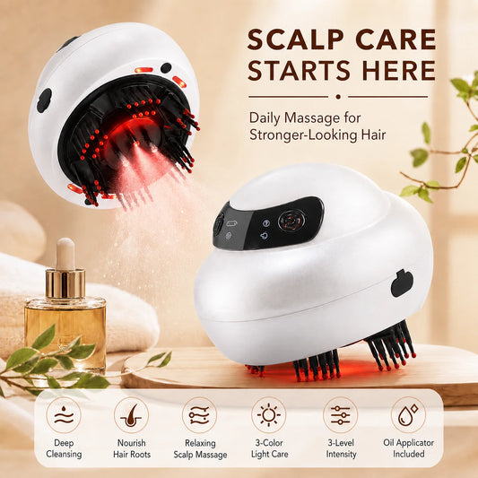 Electric Scalp Massager Comb with LED Light Therapy, Mist Spray & Hair Oil Applicator