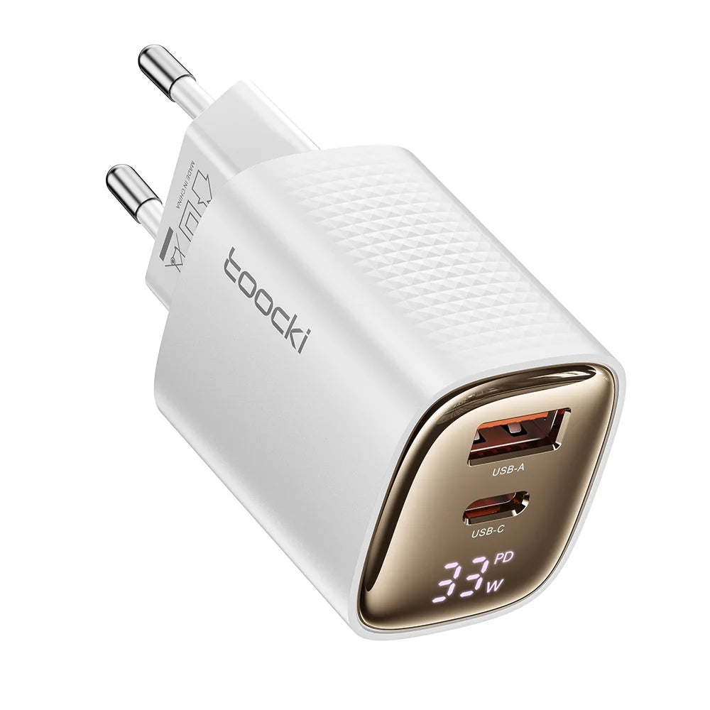 33W GaN Digital Display Fast Charger - USB-C & USB-A Dual Port Power Adapter - 23