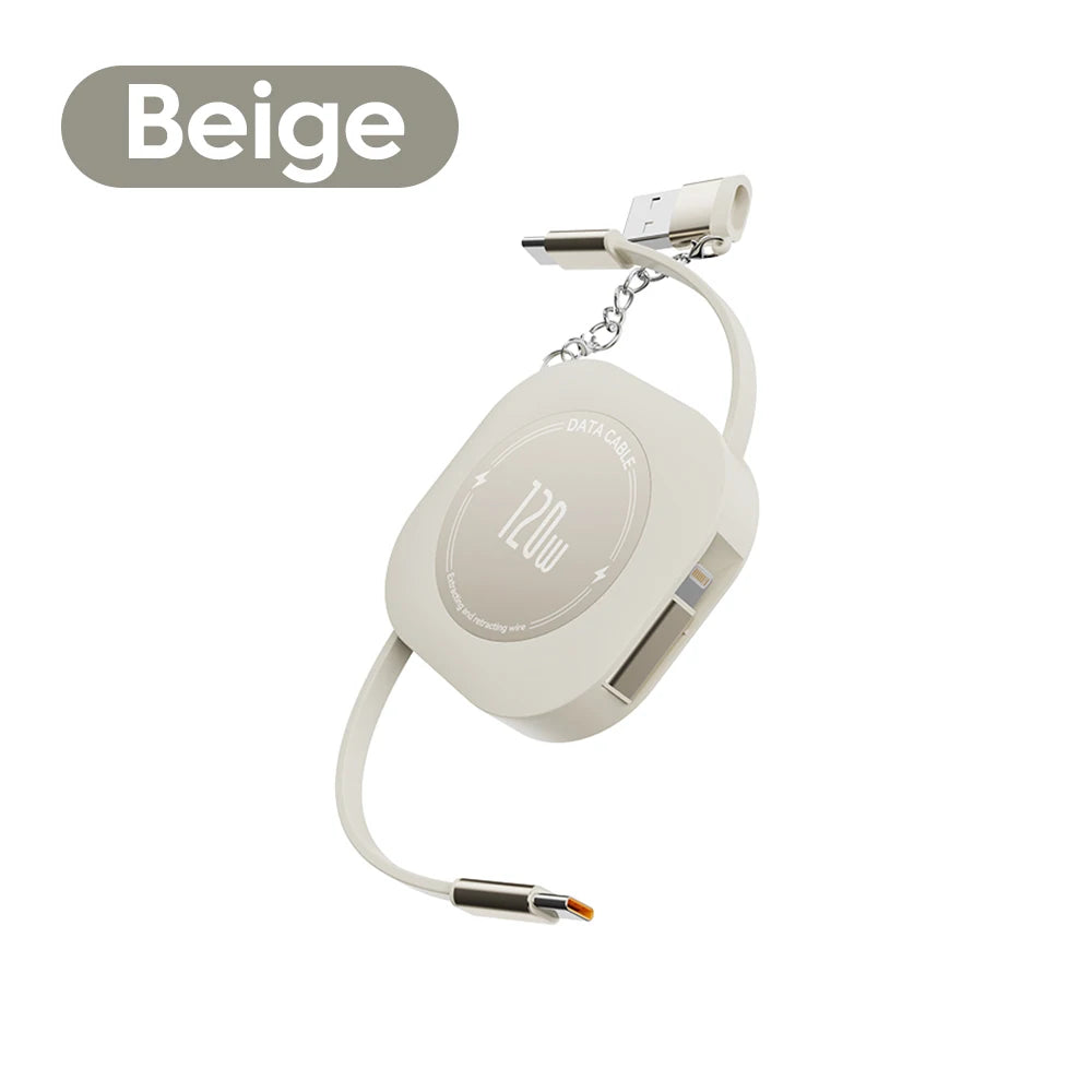 120W Retractable USB-C to USB-C Fast Charging Cable with Adapter