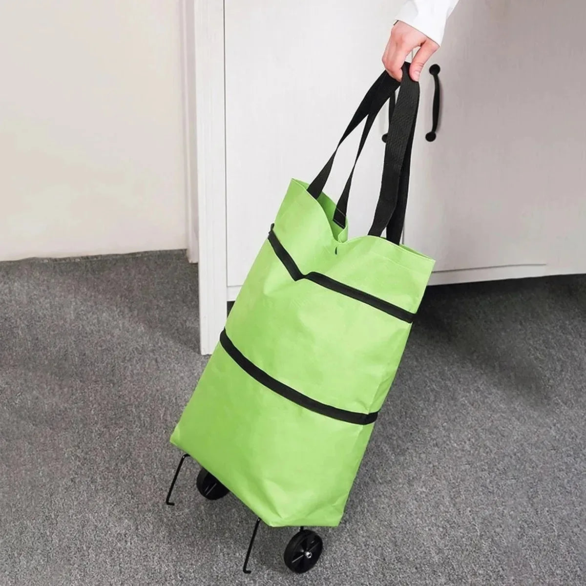 2-in-1 Foldable Shopping Bag with Wheels Pull Cart
