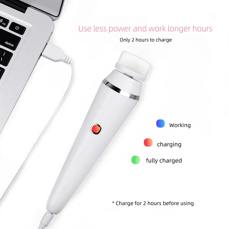4-in-1 Electric Facial Cleansing Brush - Waterproof Rechargeable Skin Spa Kit - 13