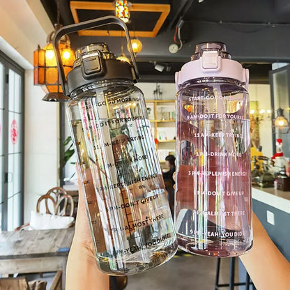2L Large Motivational Water Bottle with Straw & Time Markers for Fitness