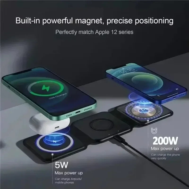3-in-1 Foldable Magnetic Wireless Charging Station for iPhone & Apple Watch