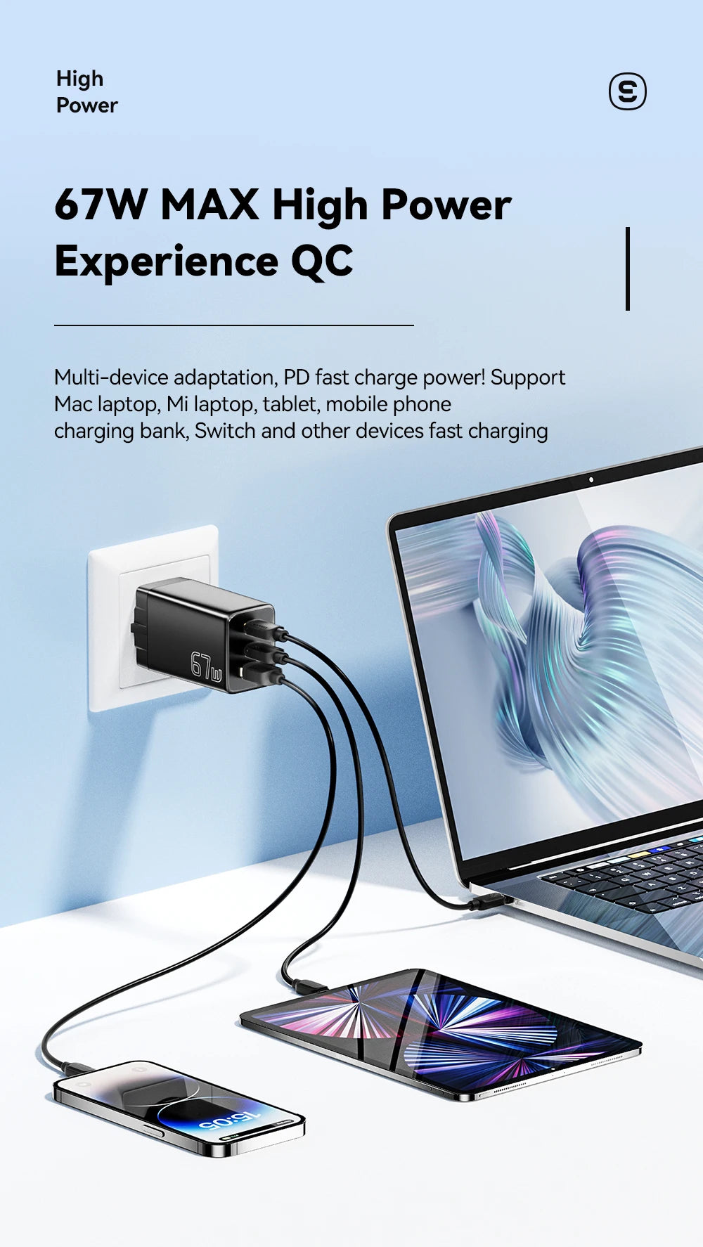 Essager 67W GaN USB-C Fast Wall Charger - Multi-Port Power Adapter