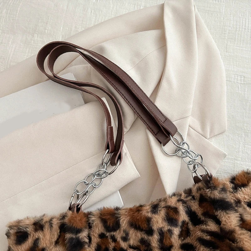 Luxury Leopard Fluffy Fur Tote