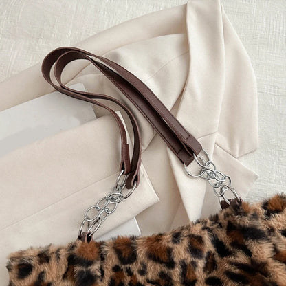 Luxury Leopard Fluffy Fur Tote