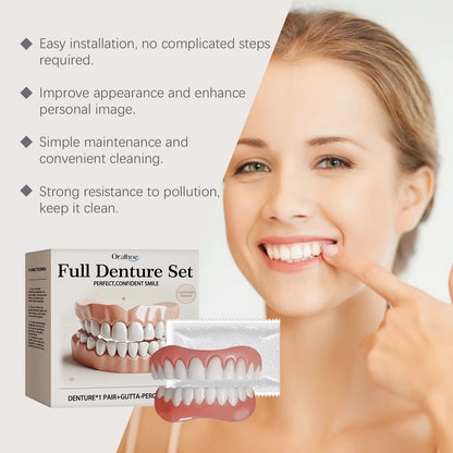 Comfort Fit Temporary Denture Set - Realistic Smile Repair Kit for Upper & Lower Teeth