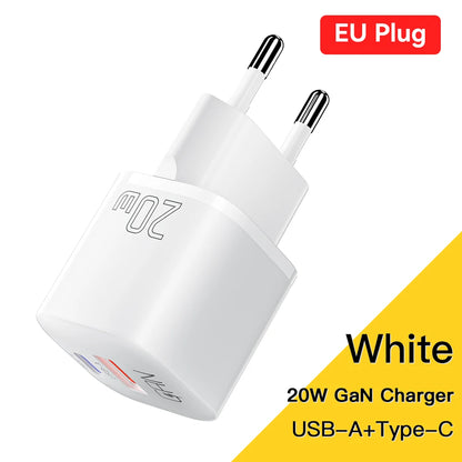 20W GaN Dual Port USB-C Fast Charger for iPhone & Android Devices