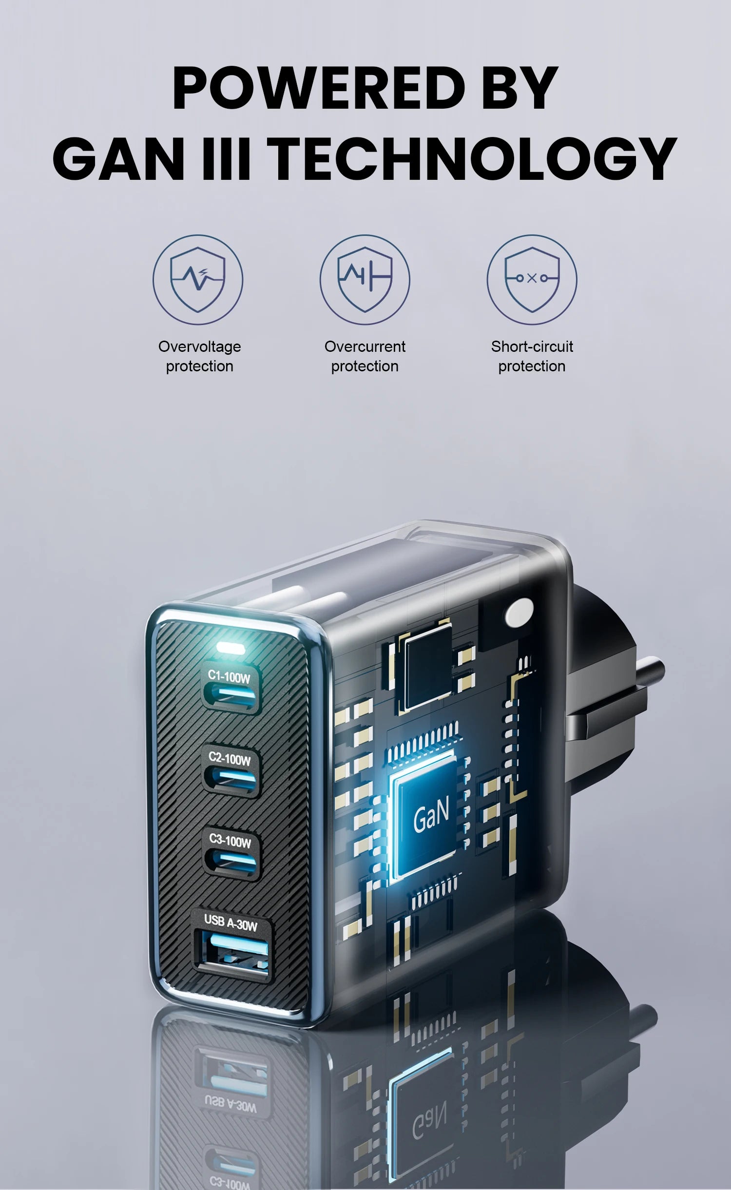 130W GaN 4-Port Fast Charger - PD3.0 QC4.0 USB-C Wall Adapter for Laptops - 8
