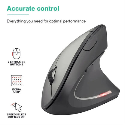 Wireless Ergonomic Vertical Mouse - 2.4GHz Optical Mouse with 3 Adjustable DPI