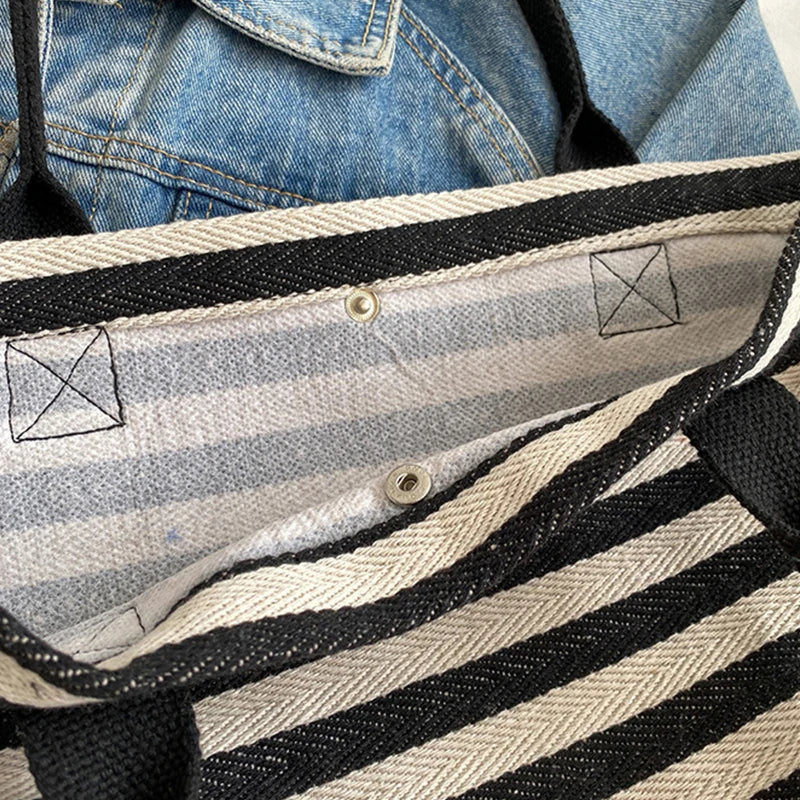 Luxury Casual Striped Canvas Tote