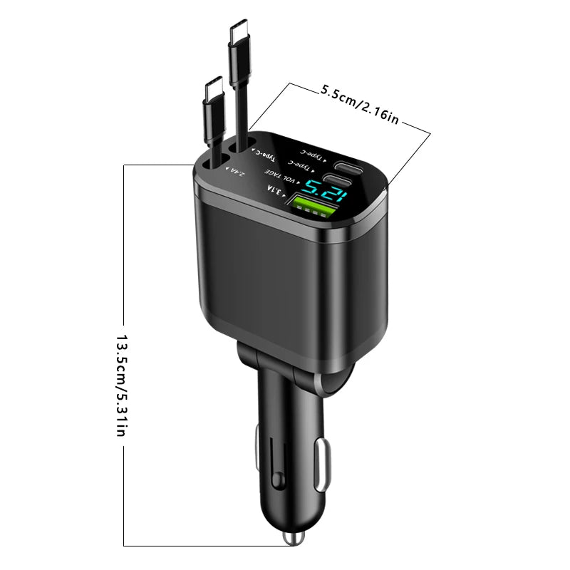 5-in-1 Retractable Car Charger - Fast PD Charging for All Devices