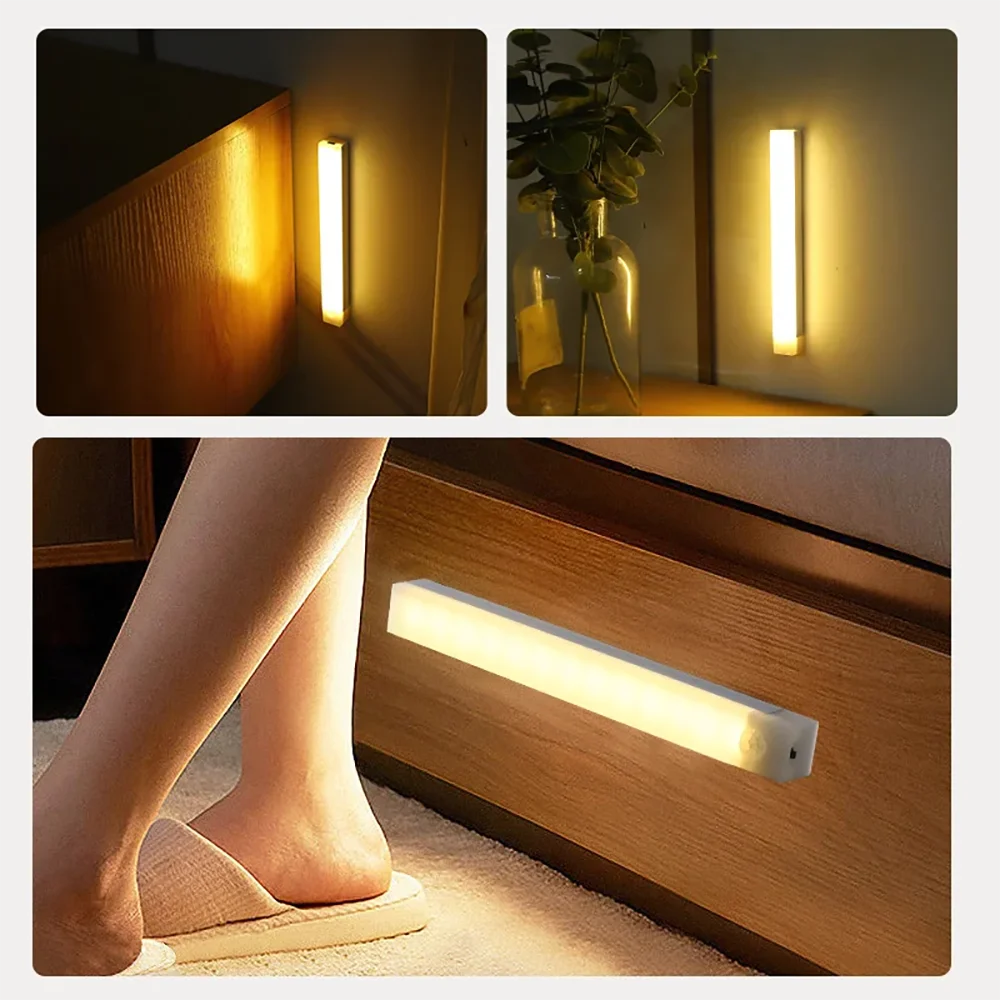 Wireless Motion Sensor LED Under Cabinet Light - USB Rechargeable Dimmable Closet Bar