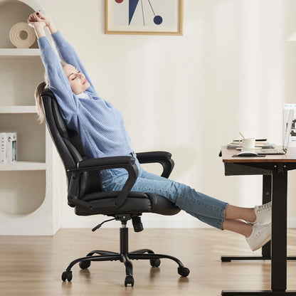 Ergonomic PU Leather Office Desk Chair with Flip-Up Arms & Lumbar Support