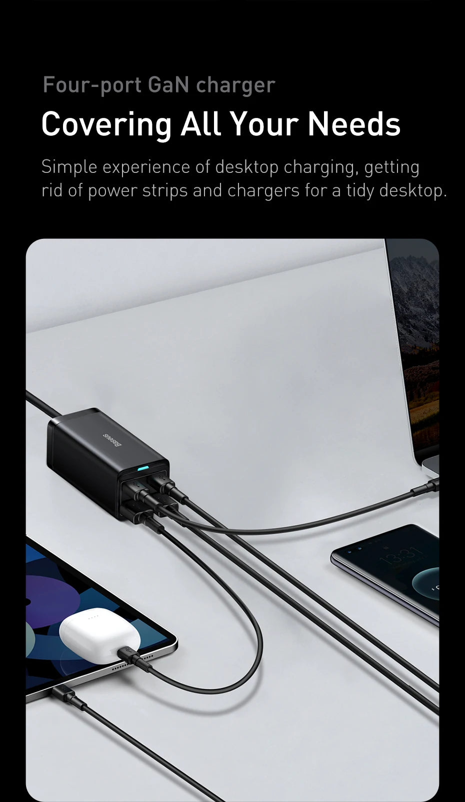 Baseus 100W/65W GaN3 Pro Desktop Fast Charger Station for Laptops & Phones