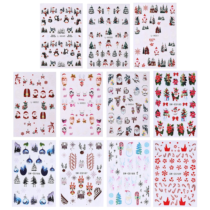 3D Christmas Nail Art Stickers - Festive Snowman & Snowflake Manicure Decals
