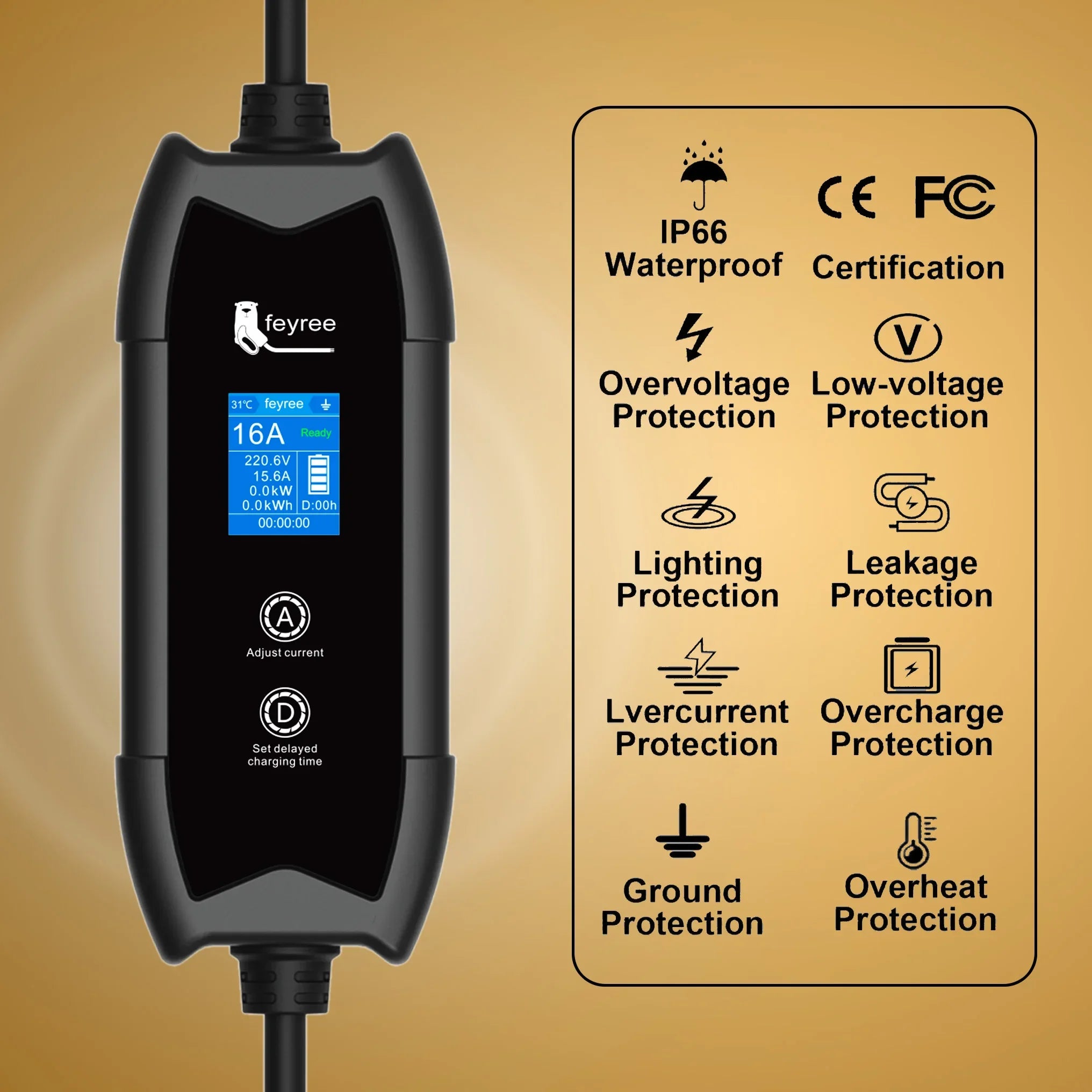 3.5KW Portable EV Charger - Adjustable Current Type 2 Charging Cable - 11