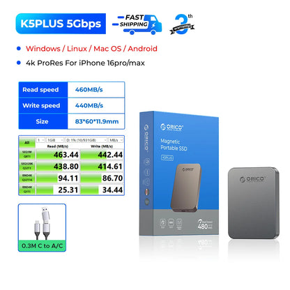 Magnetic External SSD for iPhone 16/15 Pro, 2000MB/s Portable Storage