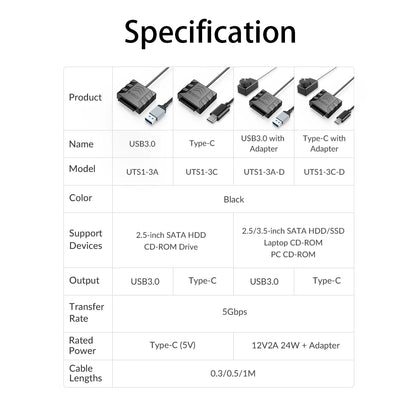 USB 3.0 to SATA Adapter Cable for 2.5/3.5" HDD/SSD - 5Gbps Fast Data Transfer